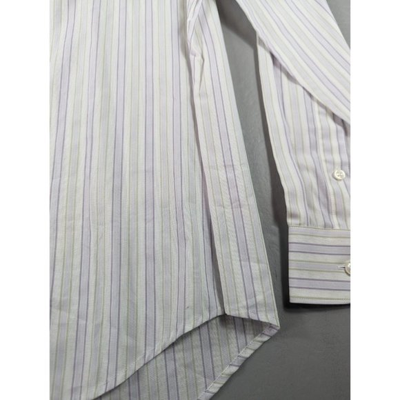 Perry Ellis Men's XL White Vertical Striped Long‎ Sleeve Button Down Shirt - Picture 5 of 9